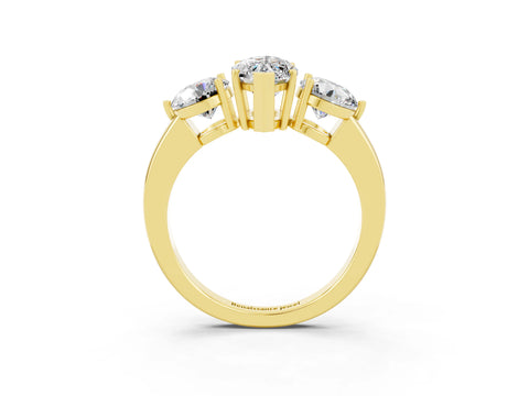 Yellow gold Marquise Cut Moissanite Three-Stone Ring with Prong Setting and Classic Band_3