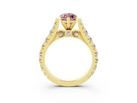 Yellow gold Marquise Cut Morganite Classic Solitaire Ring with Pavé Band and Four-Prong Setting_3