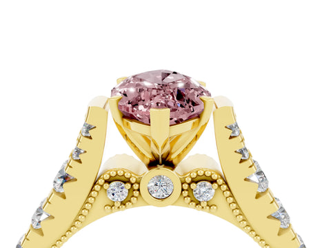 Yellow gold Marquise Cut Morganite Classic Solitaire Ring with Pavé Band and Four-Prong Setting_4