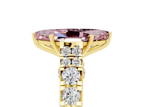 Yellow gold Marquise Cut Morganite Classic Solitaire Ring with Pavé Band and Four-Prong Setting_5