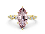Yellow gold Marquise Cut Morganite Cluster Side Stone Solitaire Ring with Prong Setting_24