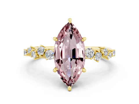 Yellow gold Marquise Cut Morganite Cluster Side Stone Solitaire Ring with Prong Setting_24