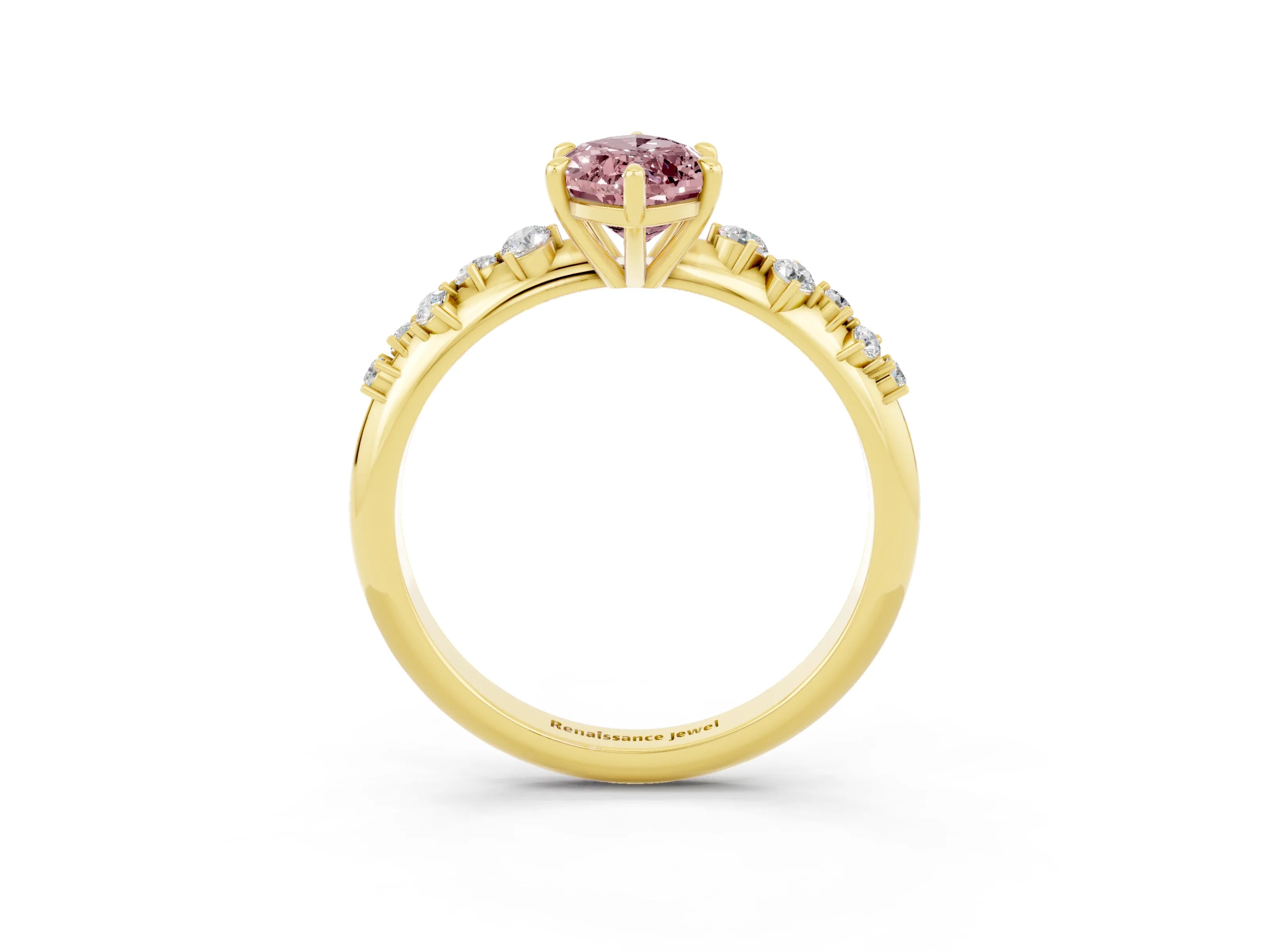 Yellow gold Marquise Cut Morganite Cluster Side Stone Solitaire Ring with Prong Setting_27