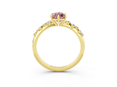 Yellow gold Marquise Cut Morganite Cluster Side Stone Solitaire Ring with Prong Setting_27
