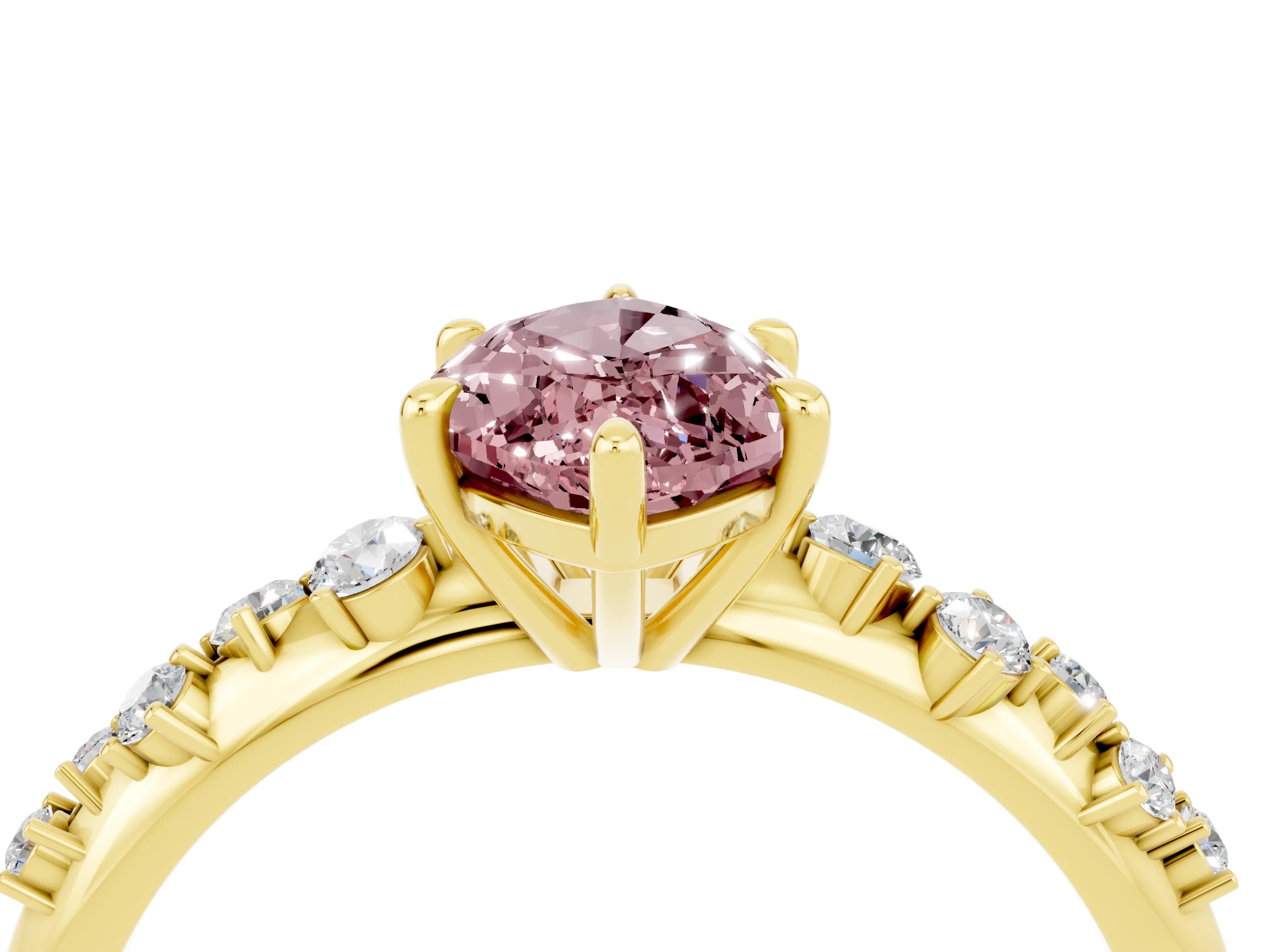 Yellow gold Marquise Cut Morganite Cluster Side Stone Solitaire Ring with Prong Setting_28