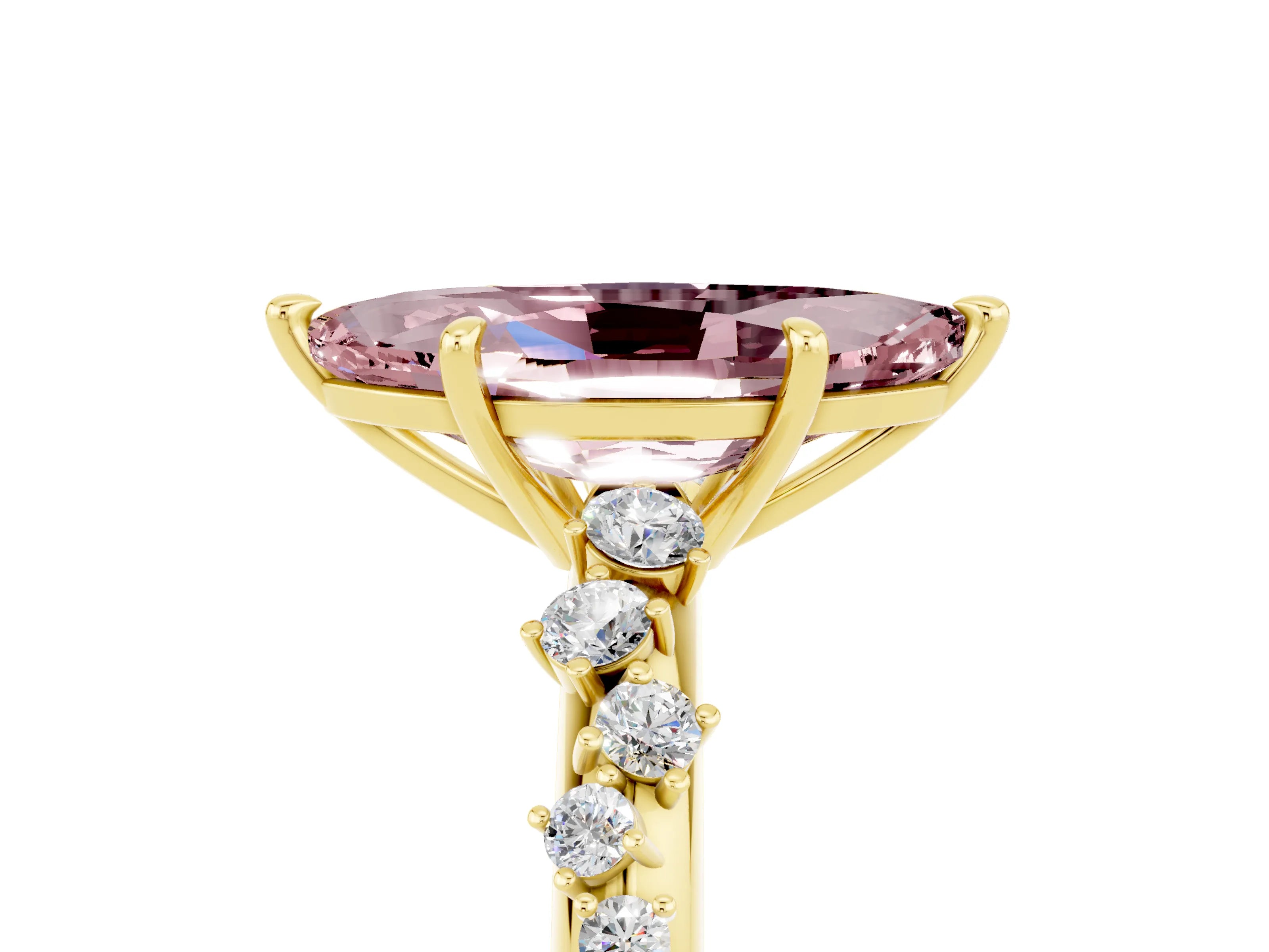 Yellow gold Marquise Cut Morganite Cluster Side Stone Solitaire Ring with Prong Setting_29
