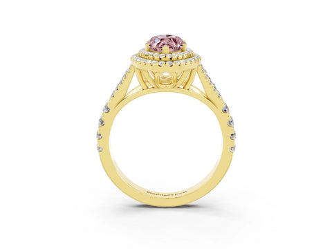 Yellow gold Marquise Cut Morganite Double Halo Ring with Split Shank and Prong Setting_15