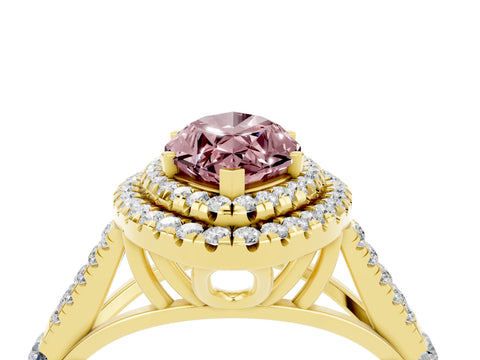 Yellow gold Marquise Cut Morganite Double Halo Ring with Split Shank and Prong Setting_16