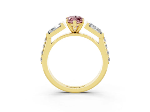 Yellow gold Marquise Cut Morganite Engagement Ring with Baguette Side Stones and Channel Set Band_3