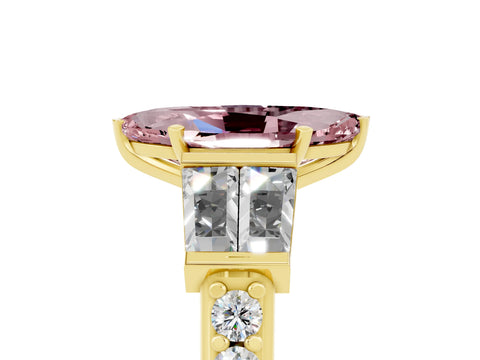 Yellow gold Marquise Cut Morganite Engagement Ring with Baguette Side Stones and Channel Set Band_5