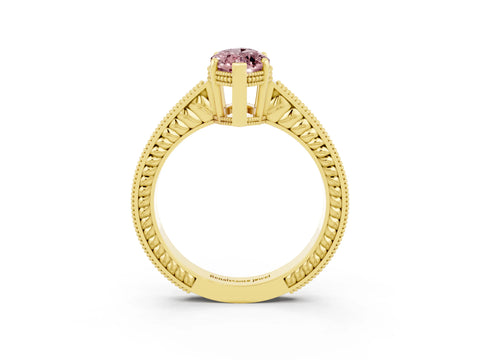 Yellow gold Marquise Cut Morganite Engagement Ring with Milgrain Channel Set Band and Prong Setting_3