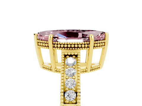 Yellow gold Marquise Cut Morganite Engagement Ring with Milgrain Channel Set Band and Prong Setting_5