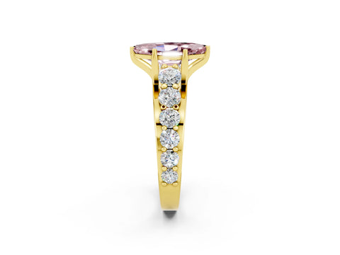 Yellow gold Marquise Cut Morganite Engagement Ring with Pavé Band and Four-Prong Setting_2