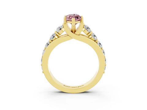 Yellow gold Marquise Cut Morganite Engagement Ring with Pavé Band and Four-Prong Setting_3