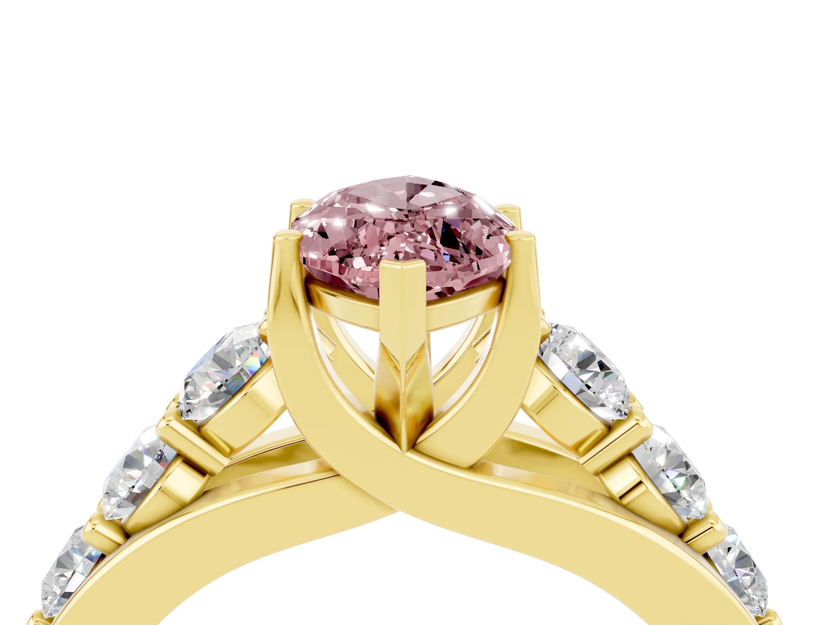 Yellow gold Marquise Cut Morganite Engagement Ring with Pavé Band and Four-Prong Setting_4