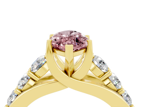 Yellow gold Marquise Cut Morganite Engagement Ring with Pavé Band and Four-Prong Setting_4