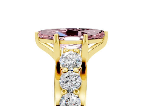 Yellow gold Marquise Cut Morganite Engagement Ring with Pavé Band and Four-Prong Setting_5