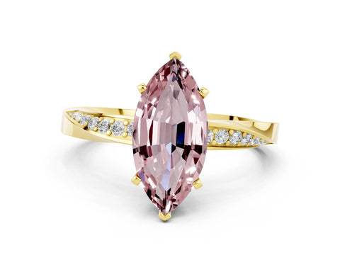 Yellow gold Marquise Cut Morganite Engagement Ring with Side Stone Accents and Four-Prong Setting_27