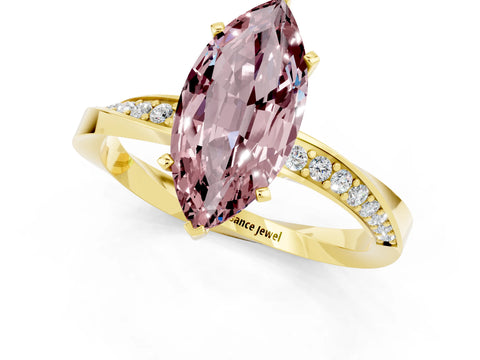 Yellow gold Marquise Cut Morganite Engagement Ring with Side Stone Accents and Four-Prong Setting_28