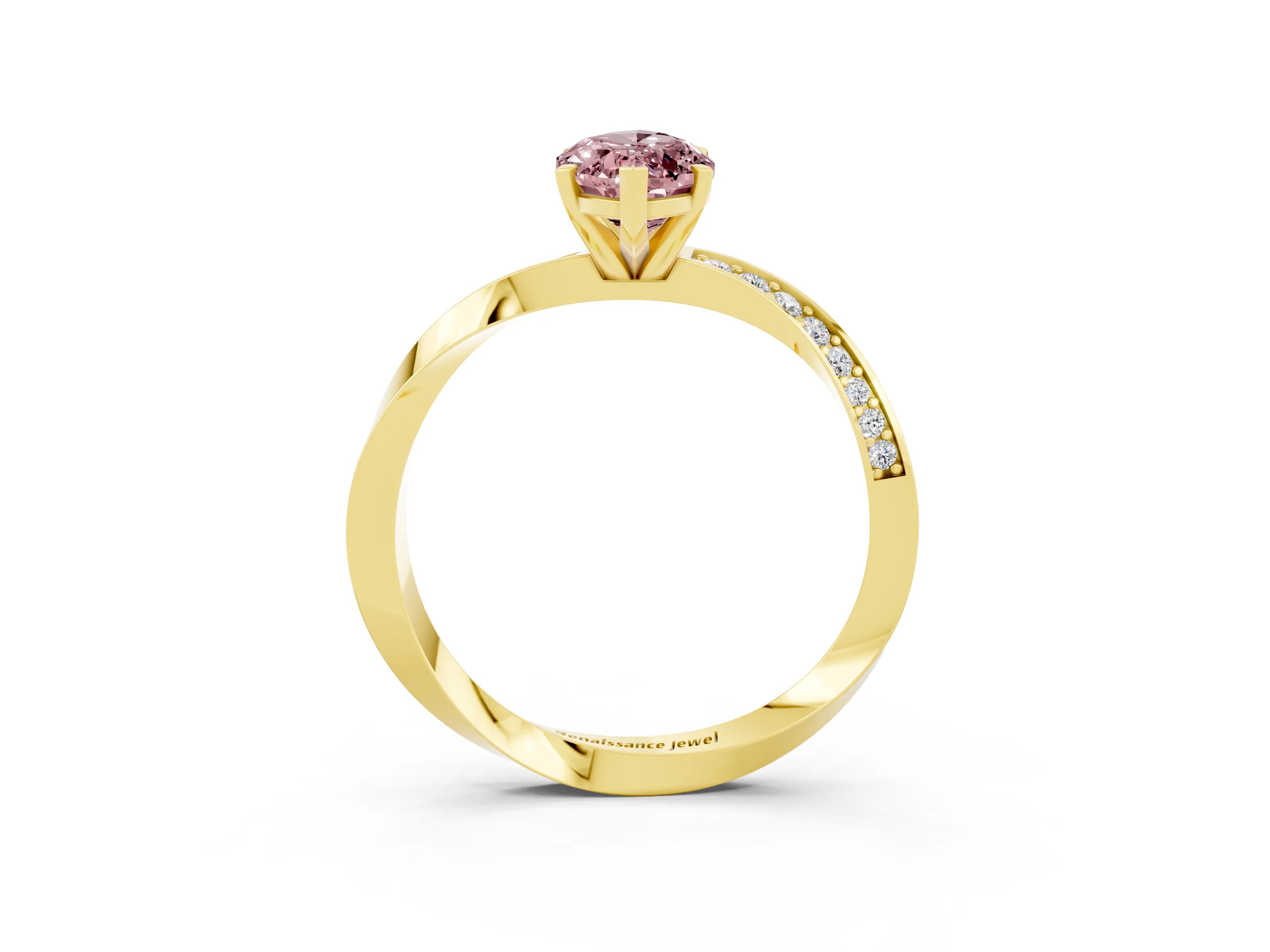 Yellow gold Marquise Cut Morganite Engagement Ring with Side Stone Accents and Four-Prong Setting_30