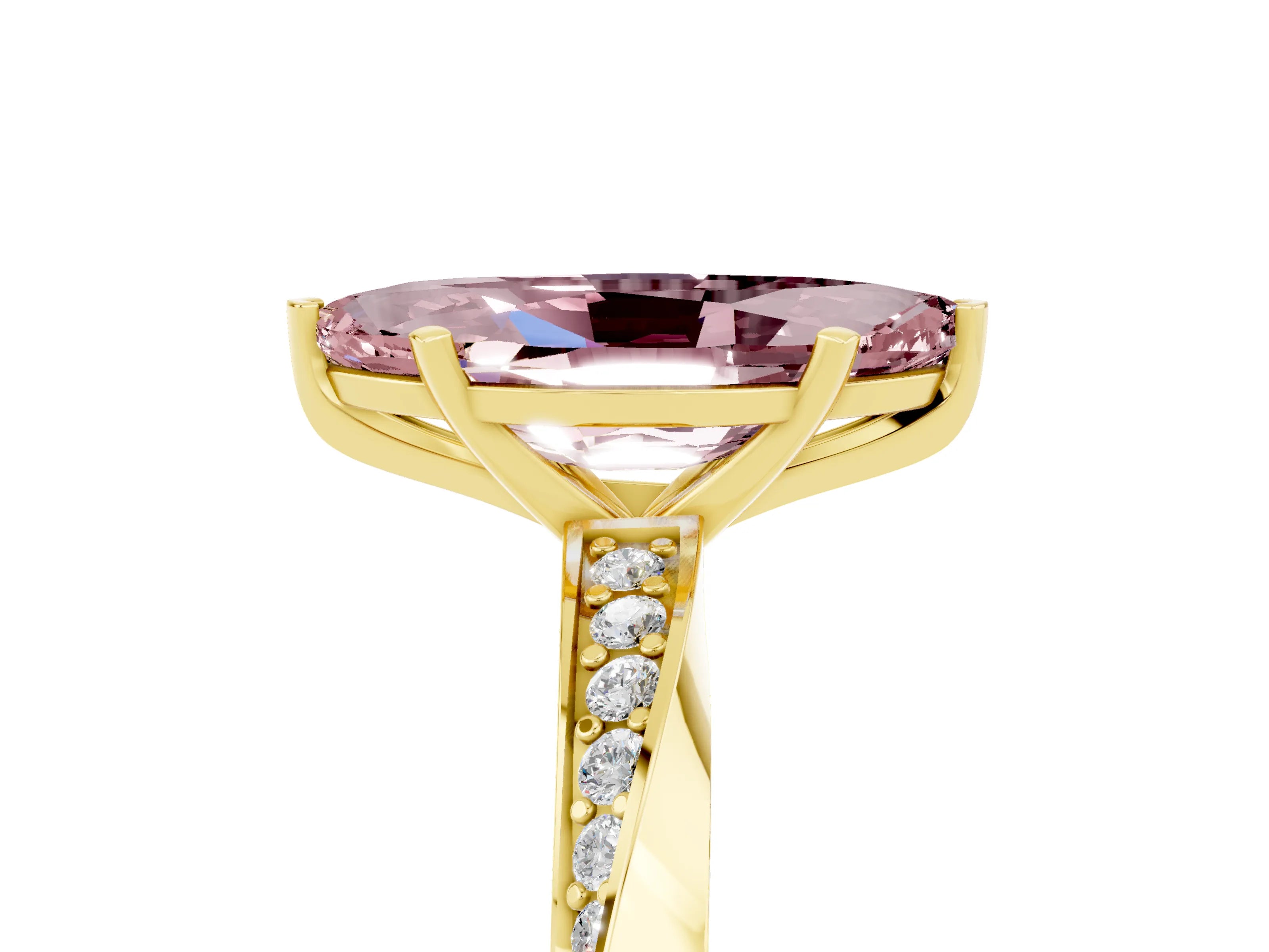 Yellow gold Marquise Cut Morganite Engagement Ring with Side Stone Accents and Four-Prong Setting_32
