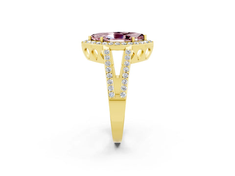Yellow gold Marquise Cut Morganite Halo Ring with Split Shank U-Prong Band and Four-Prong Setting_2