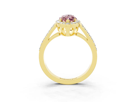 Yellow gold Marquise Cut Morganite Halo Ring with Split Shank U-Prong Band and Four-Prong Setting_3