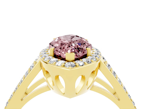 Yellow gold Marquise Cut Morganite Halo Ring with Split Shank U-Prong Band and Four-Prong Setting_4