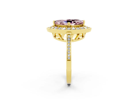 Yellow gold Marquise Cut Morganite Halo Ring with Split Shank and Four-Prong Setting_2