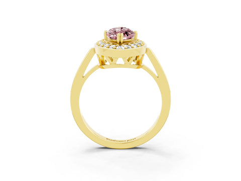 Yellow gold Marquise Cut Morganite Halo Ring with Split Shank and Four-Prong Setting_3