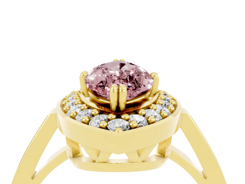 Yellow gold Marquise Cut Morganite Halo Ring with Split Shank and Four-Prong Setting_4