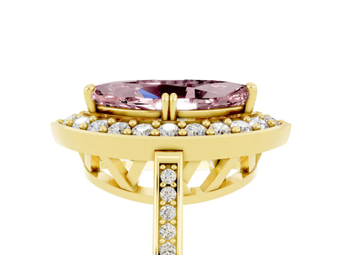 Yellow gold Marquise Cut Morganite Halo Ring with Split Shank and Four-Prong Setting_5