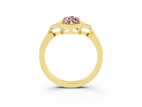 Yellow gold Marquise Cut Morganite Halo Ring with Tapered Band and Four-Prong Setting_3