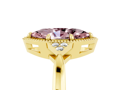 Yellow gold Marquise Cut Morganite Halo Ring with Tapered Band and Four-Prong Setting_5