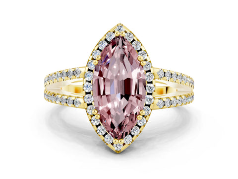 Yellow gold Marquise Cut Morganite Halo Split Shank Engagement Ring_12