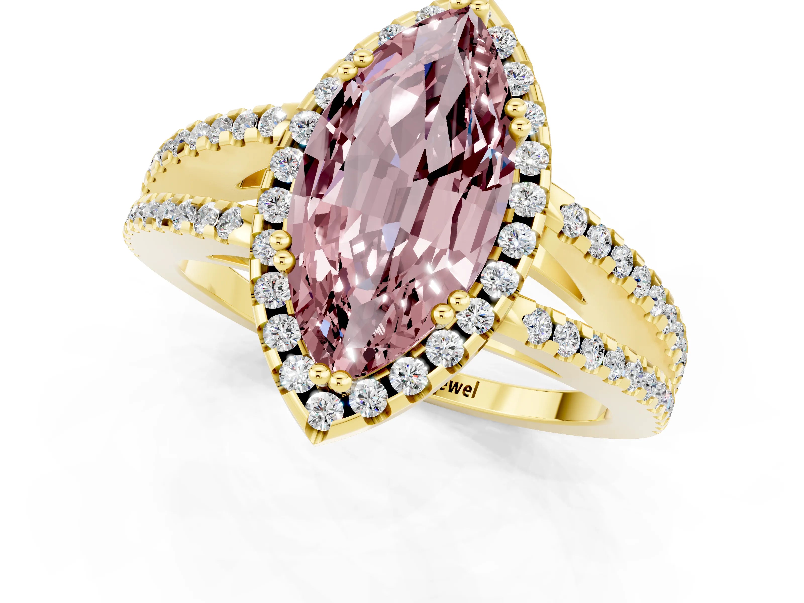 Yellow gold Marquise Cut Morganite Halo Split Shank Engagement Ring_13
