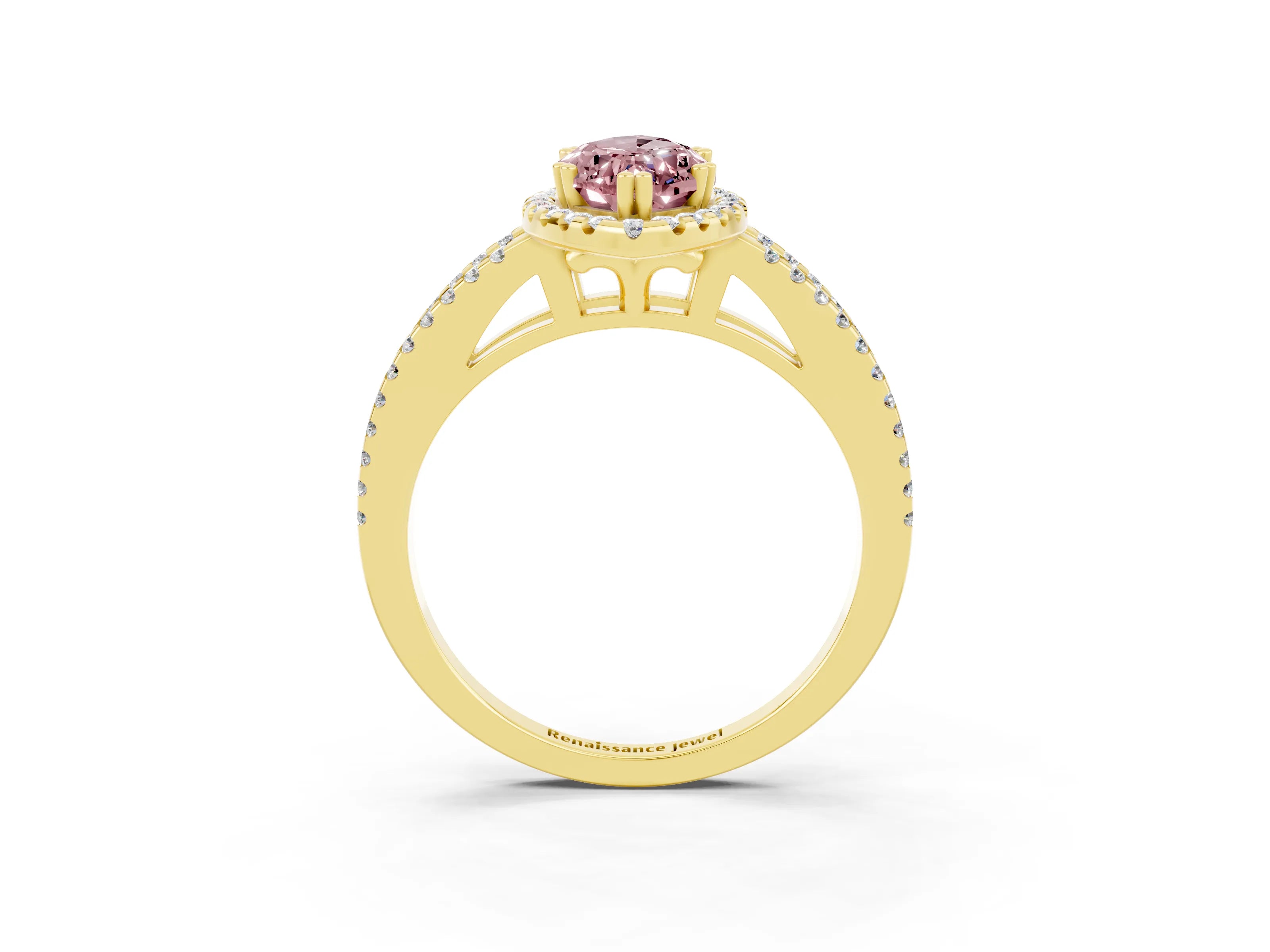 Yellow gold Marquise Cut Morganite Halo Split Shank Engagement Ring_15