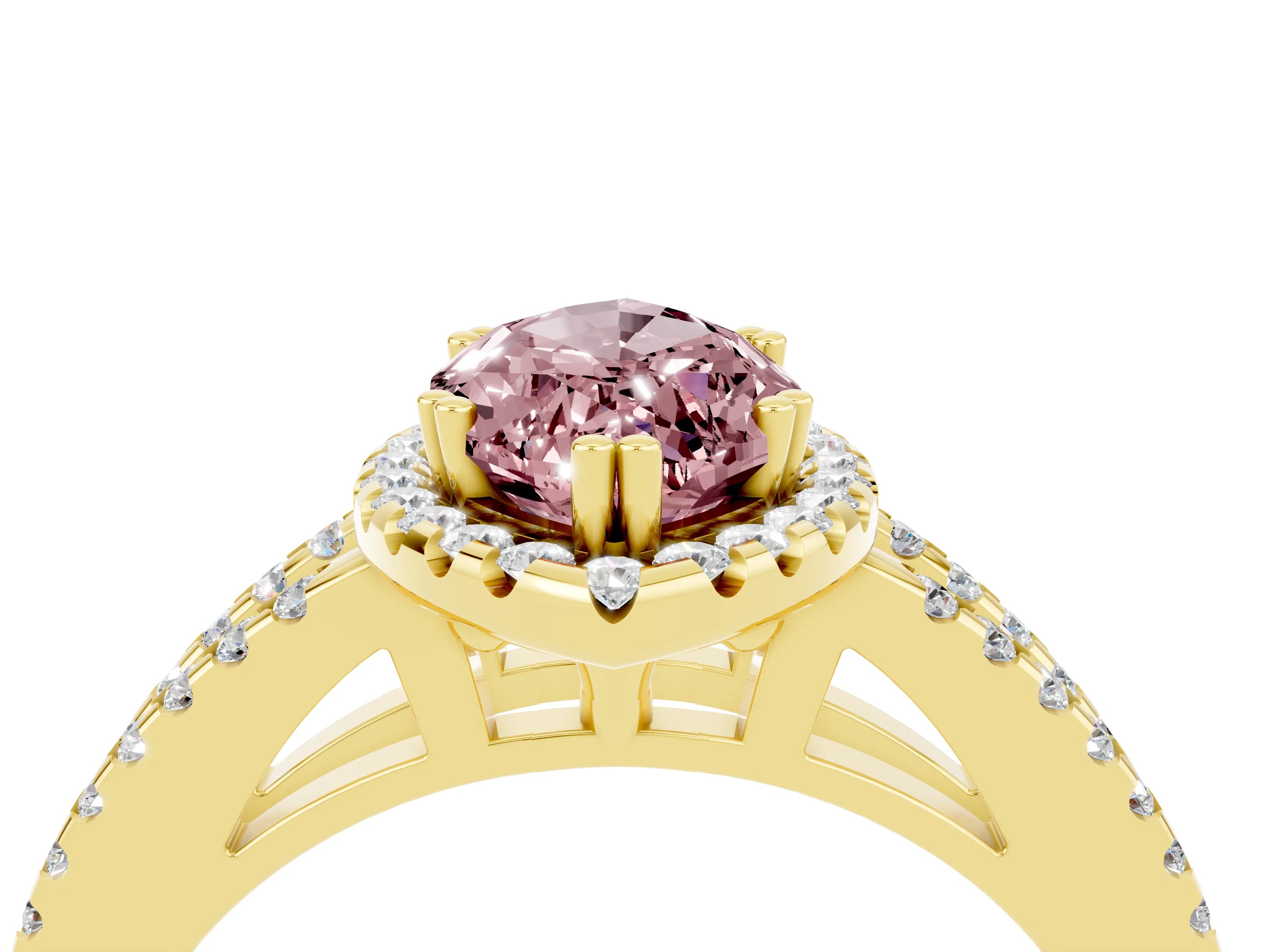 Yellow gold Marquise Cut Morganite Halo Split Shank Engagement Ring_16