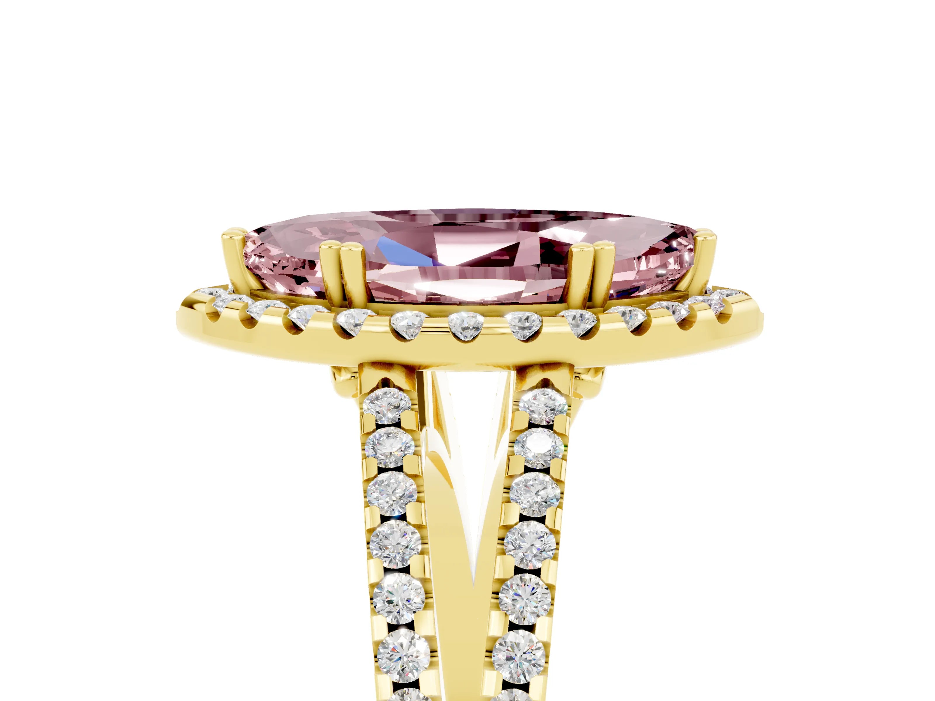 Yellow gold Marquise Cut Morganite Halo Split Shank Engagement Ring_17