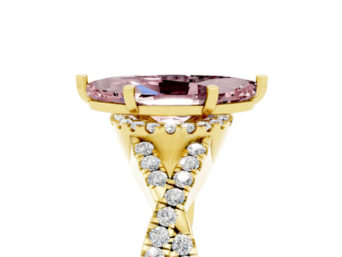 Yellow gold Marquise Cut Morganite Halo Twist Band Solitaire Prong Setting Ring_5