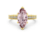 Yellow gold Marquise Cut Morganite Milgrain Pavé Engagement Ring with Four-Prong Setting