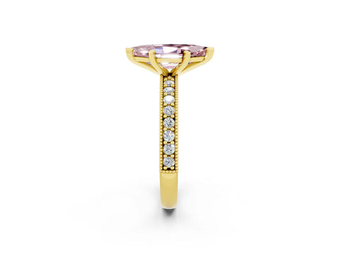 Yellow gold Marquise Cut Morganite Milgrain Pavé Engagement Ring with Four-Prong Setting_2