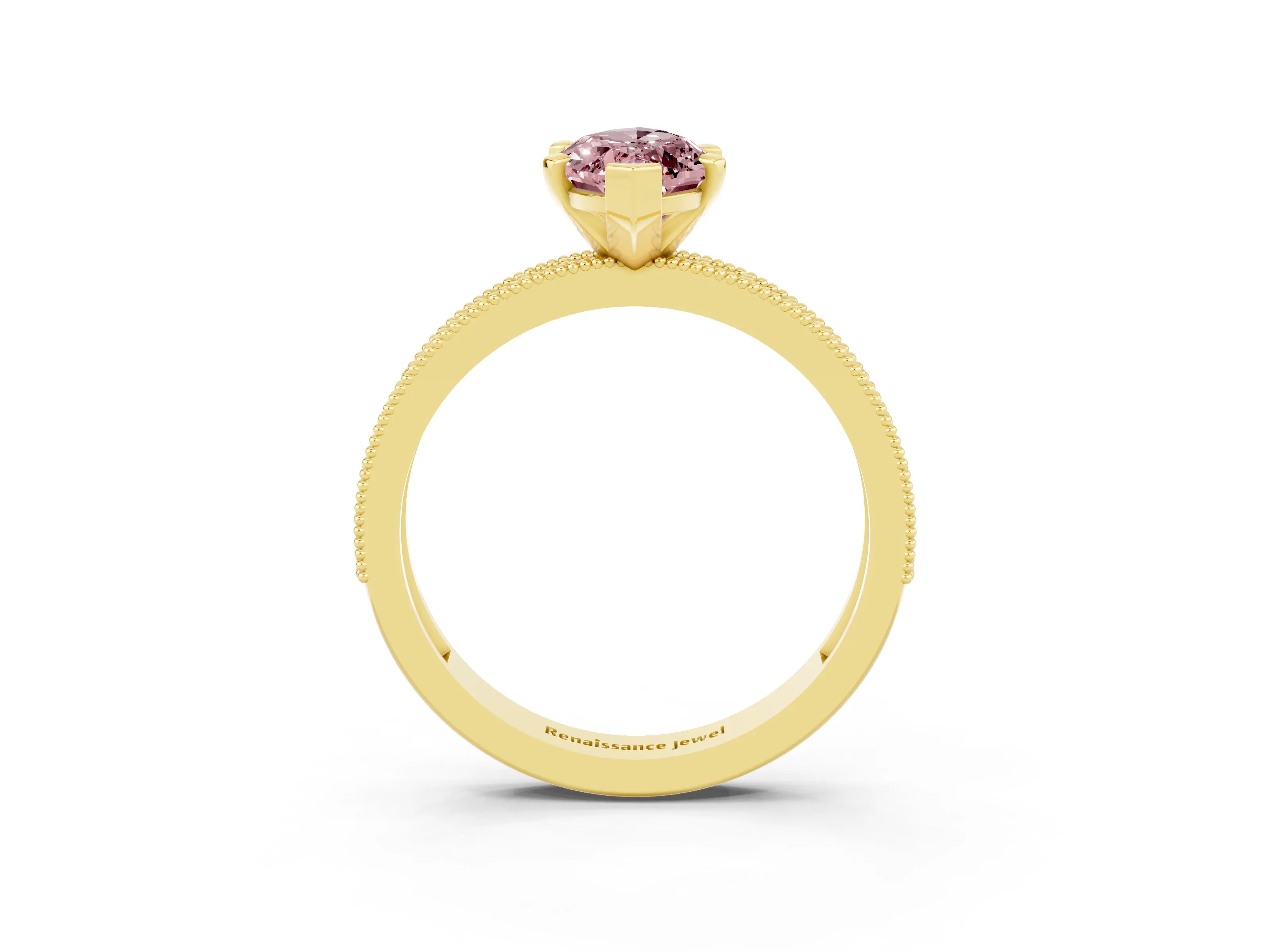 Yellow gold Marquise Cut Morganite Milgrain Pavé Engagement Ring with Four-Prong Setting_3