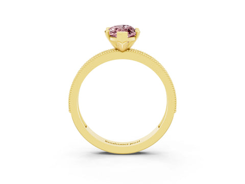 Yellow gold Marquise Cut Morganite Milgrain Pavé Engagement Ring with Four-Prong Setting_3