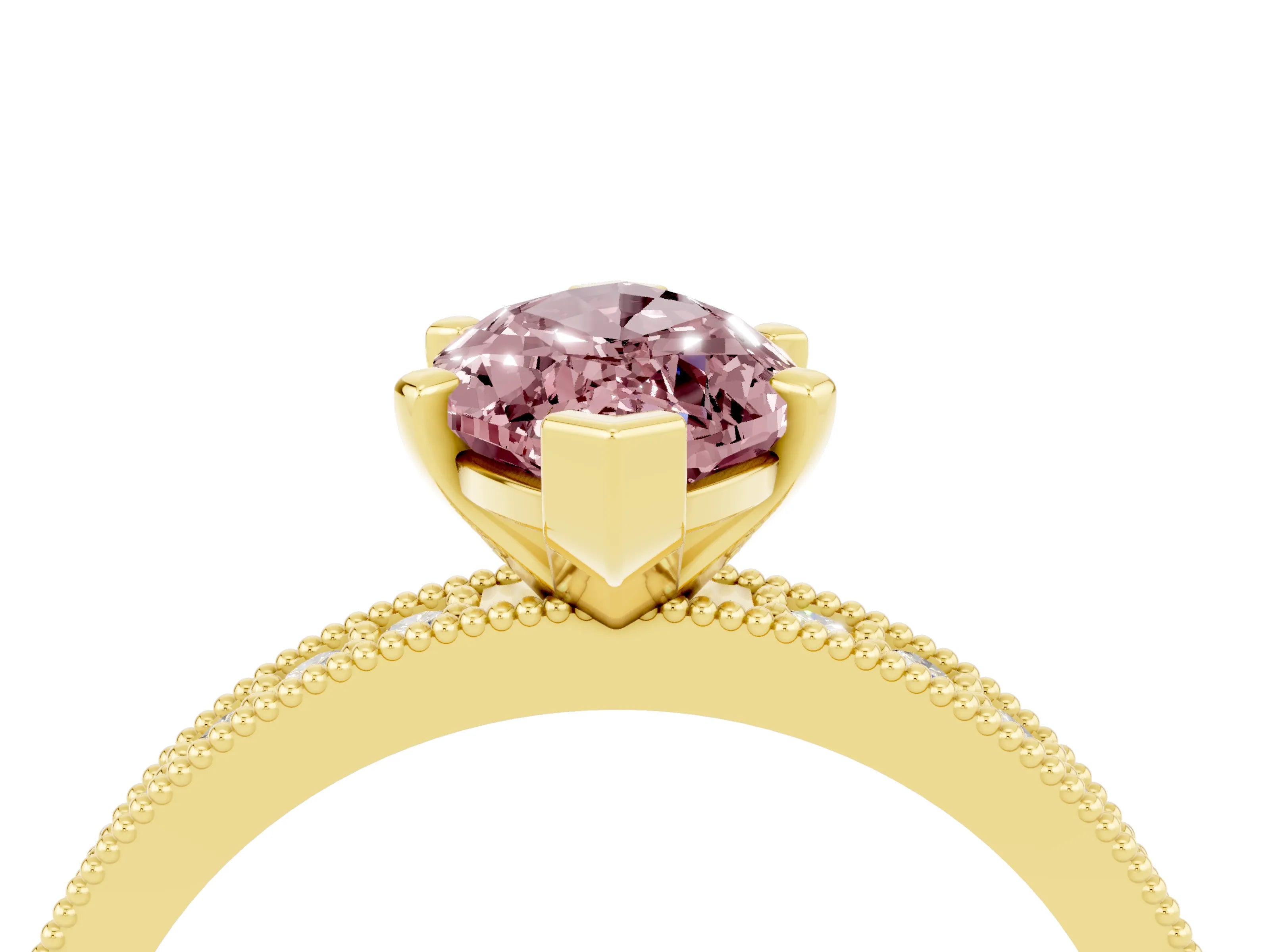 Yellow gold Marquise Cut Morganite Milgrain Pavé Engagement Ring with Four-Prong Setting_4