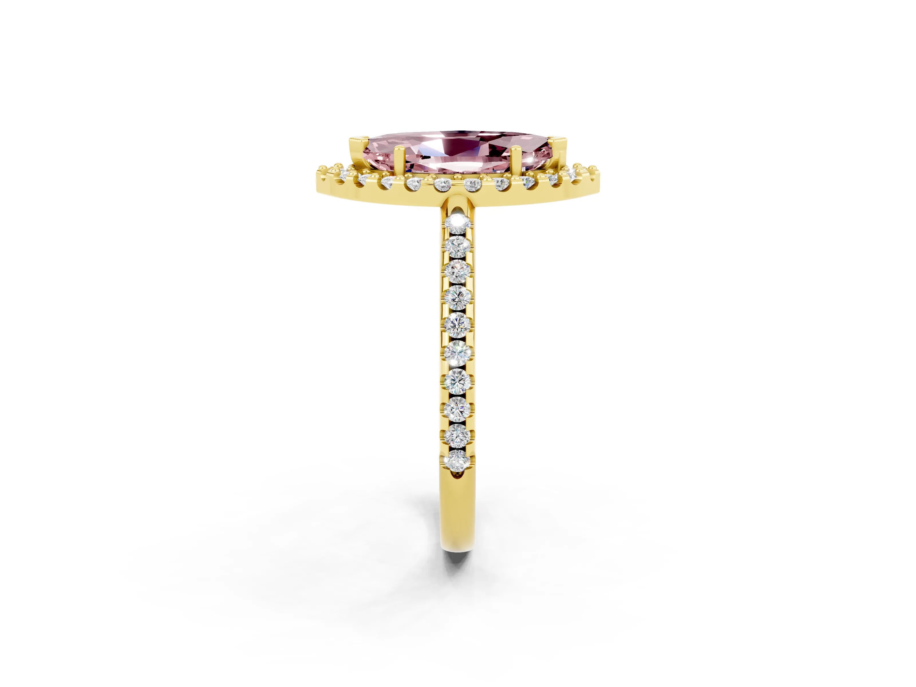 Yellow gold Marquise Cut Morganite Pavé Halo Ring with Four-Prong Setting_14