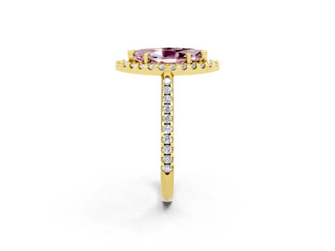 Yellow gold Marquise Cut Morganite Pavé Halo Ring with Four-Prong Setting_14