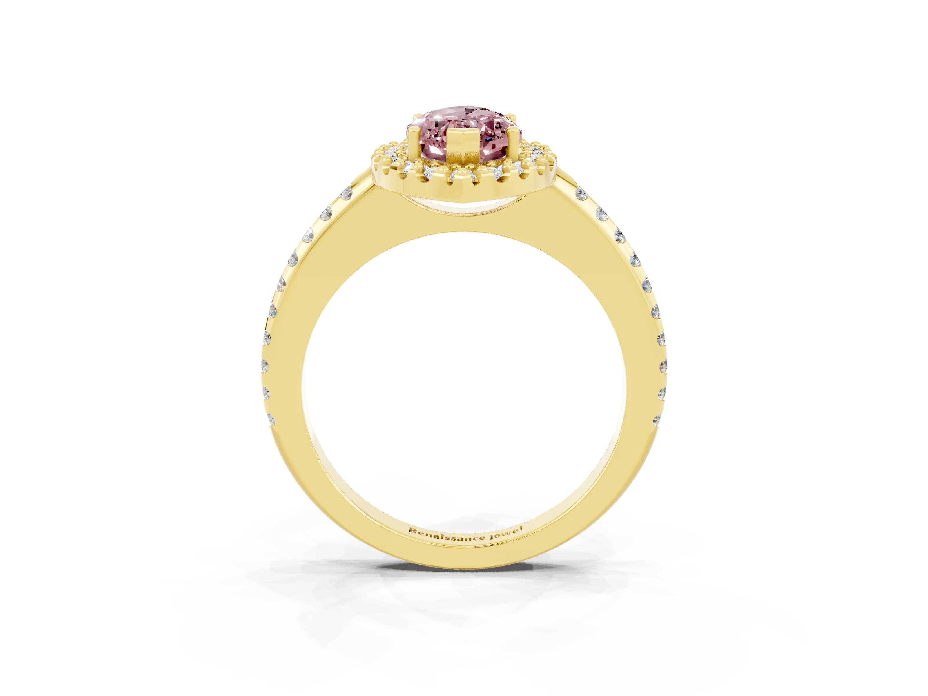 Yellow gold Marquise Cut Morganite Pavé Halo Ring with Four-Prong Setting_15