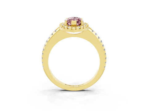 Yellow gold Marquise Cut Morganite Pavé Halo Ring with Four-Prong Setting_15