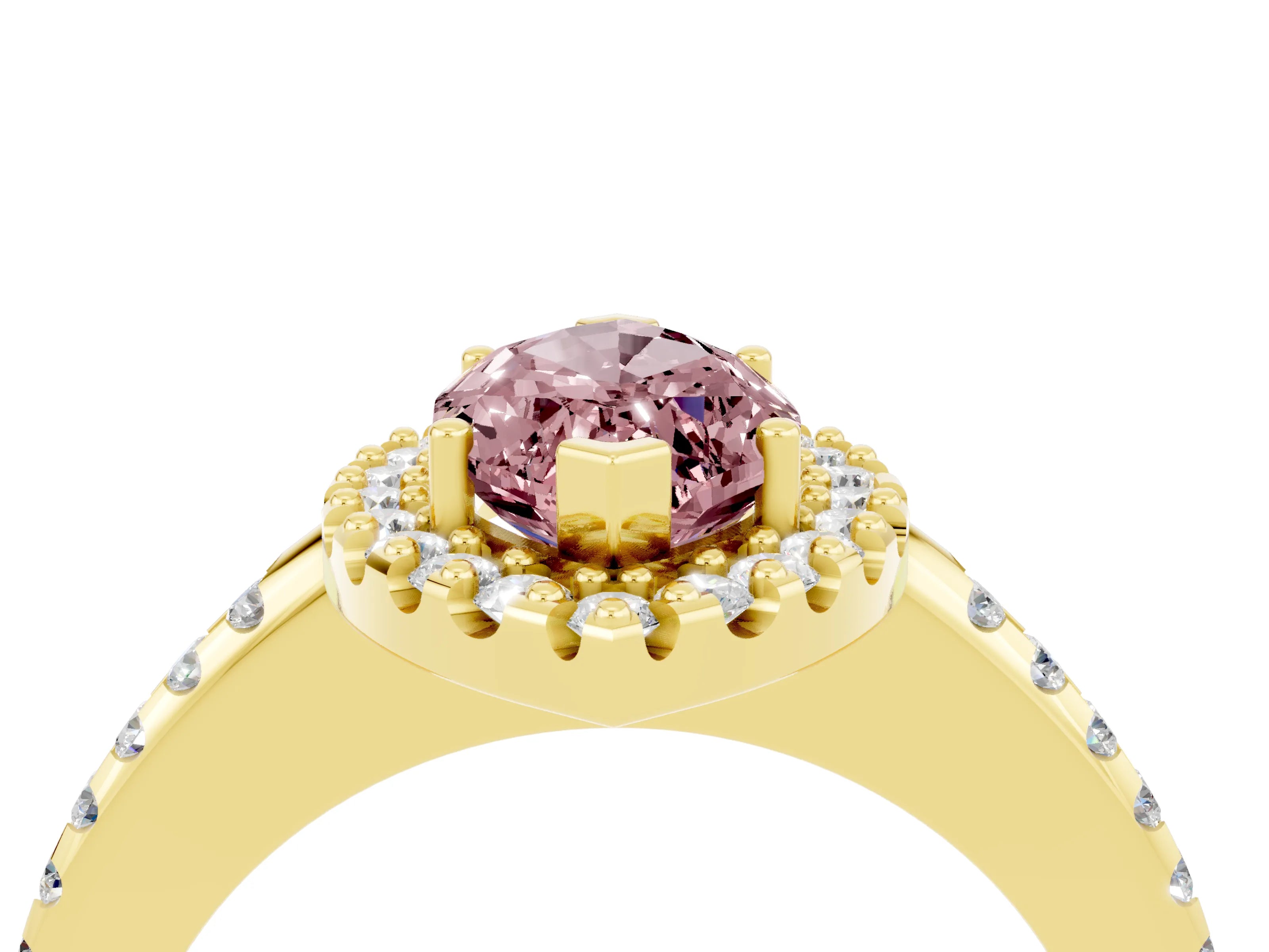 Yellow gold Marquise Cut Morganite Pavé Halo Ring with Four-Prong Setting_16
